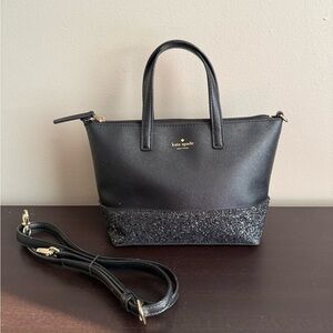 KATE SPADE Ina Greta Court Satchel Black Glitter Crossbody Tote